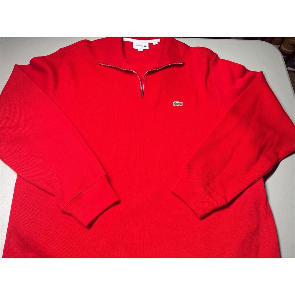Lacoste Sweatshirt Mens 7 2XL Red Quarter Zip Preppy Golf Pullover 100% Cotton